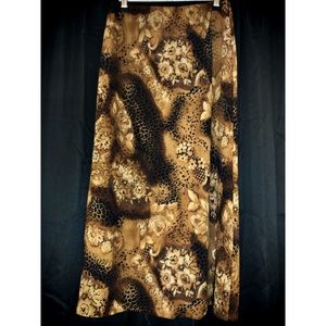 Faux Snakeskin Floral Brown and Black Long Skirt